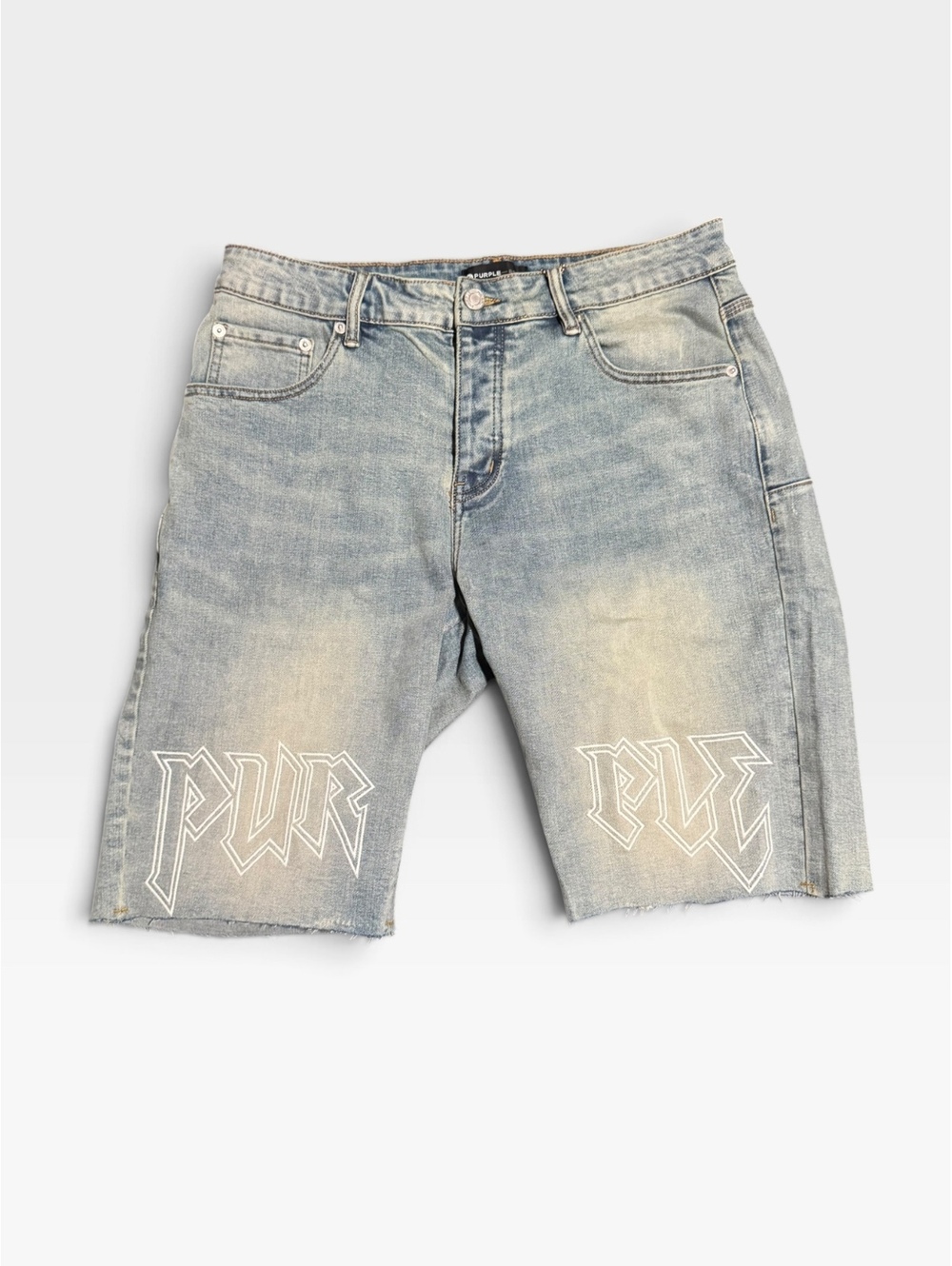 Purple Light wash denim shorts